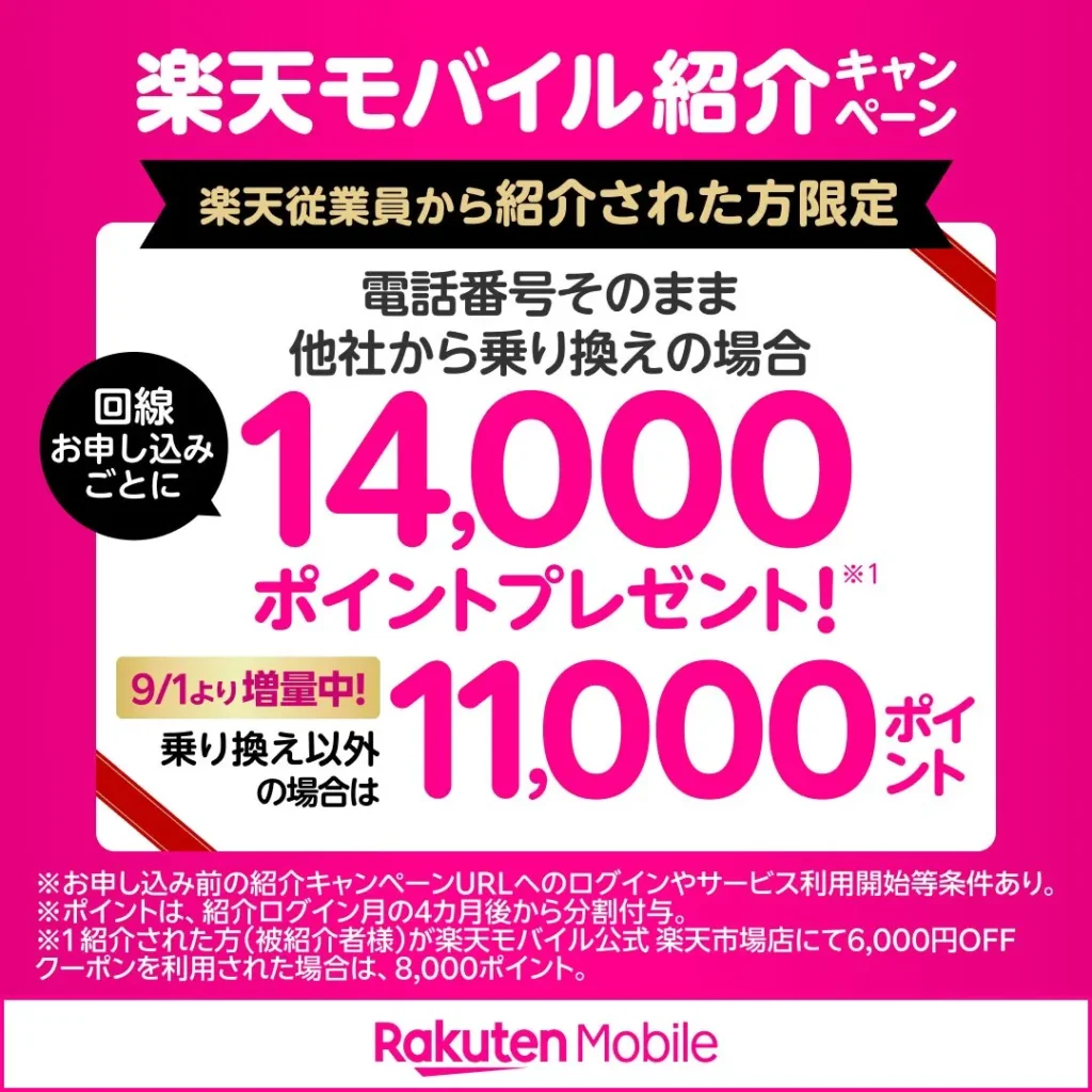楽天モバイル従業員紹介キャンペーンバナー