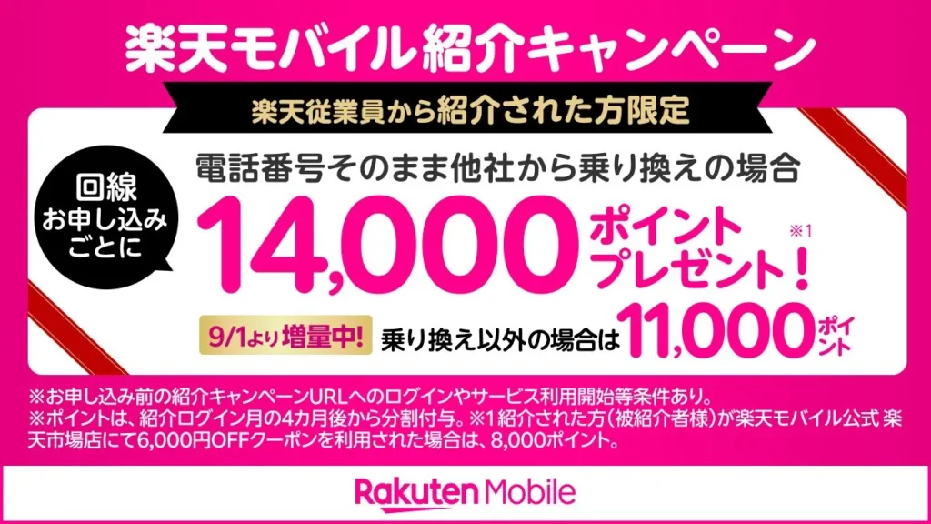 楽天モバイル従業員紹介キャンペーンバナー